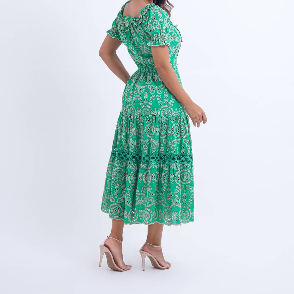 Vestido Feminino Verde Padrão Geométrico Floreari