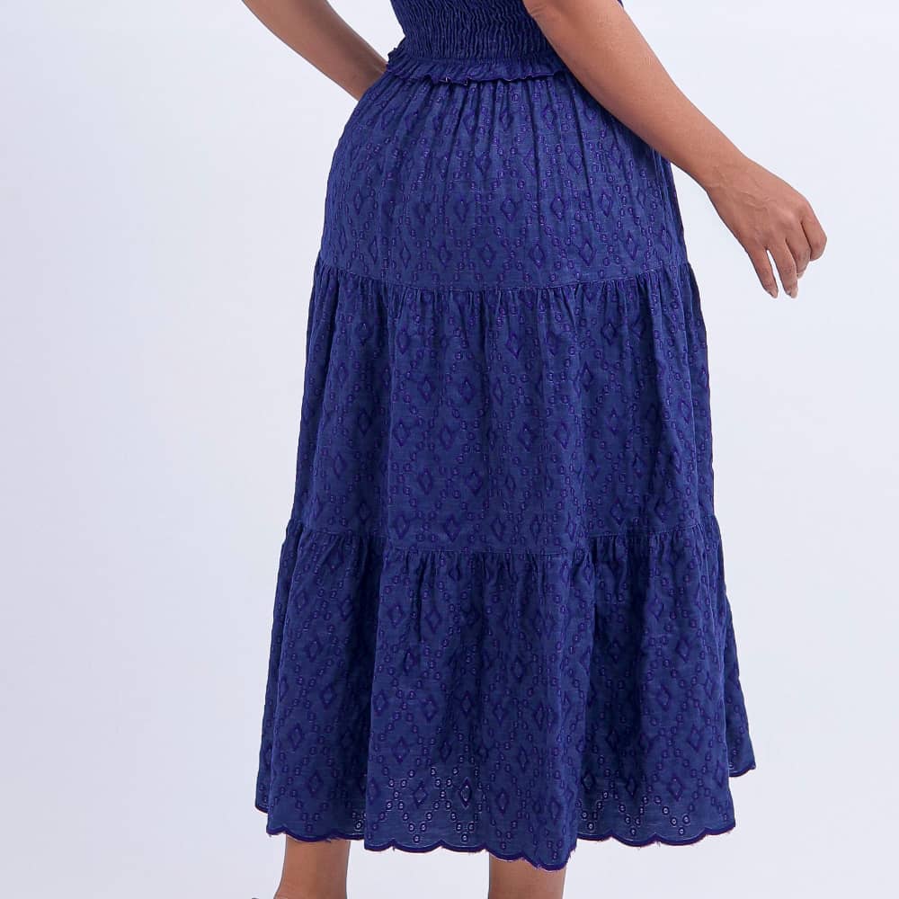 Vestido Feminino Azul Midi Texturizado para Culto Floreari