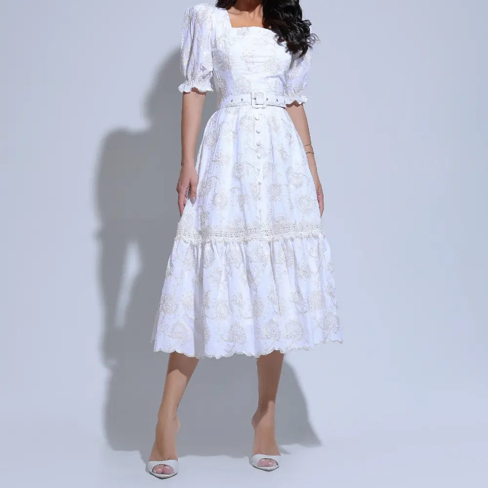 Vestido Feminino Branco Refinado Floreari