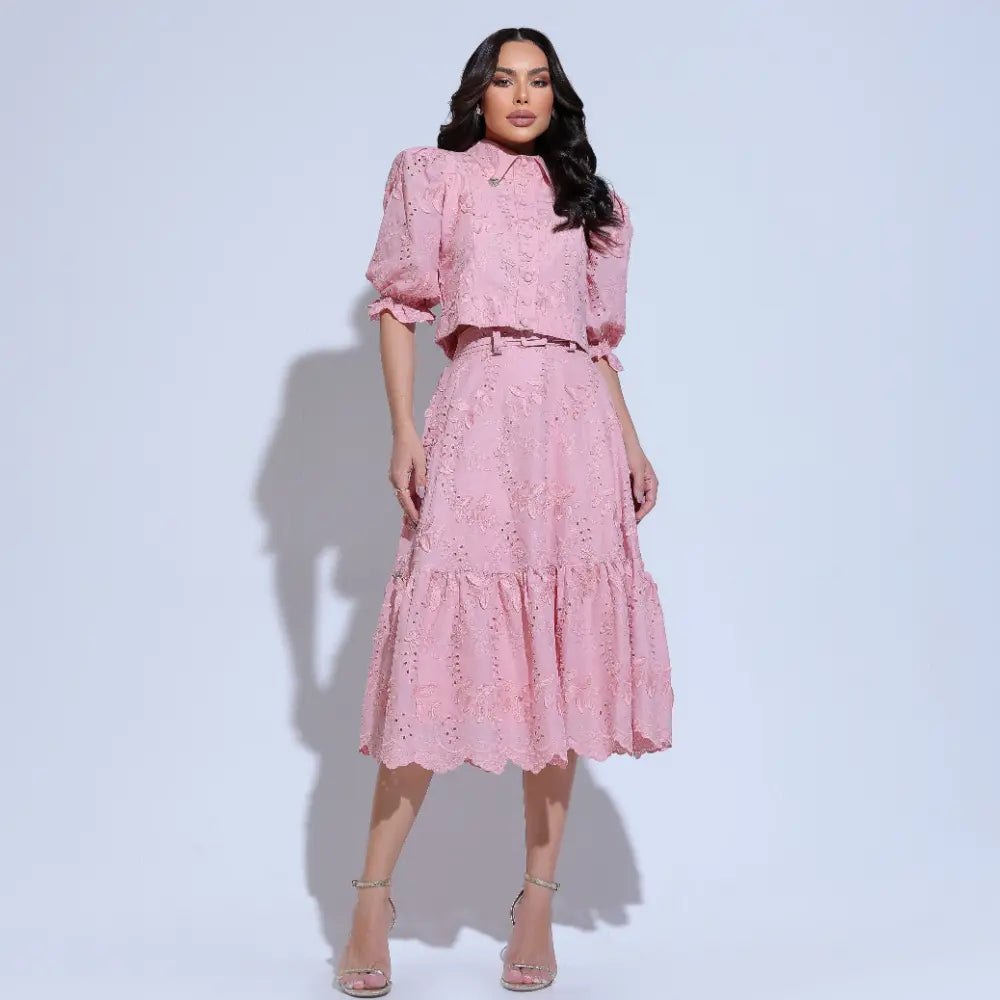 Conjunto Feminino Rosa Manga Bufante Floreari