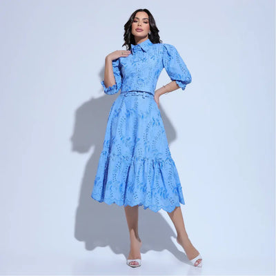 Conjunto Feminino Azul Elegante Floreari