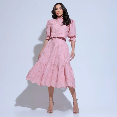 Conjunto Feminino Rosa Laise Bordado Floreari