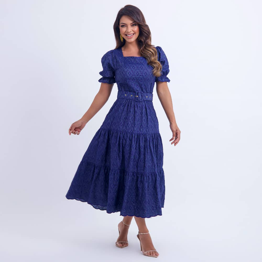 Vestido Feminino Azul Escuro Modesto Floreari
