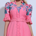 Vestido Feminino Rosa Bordado Delicado Evento Social Floreari