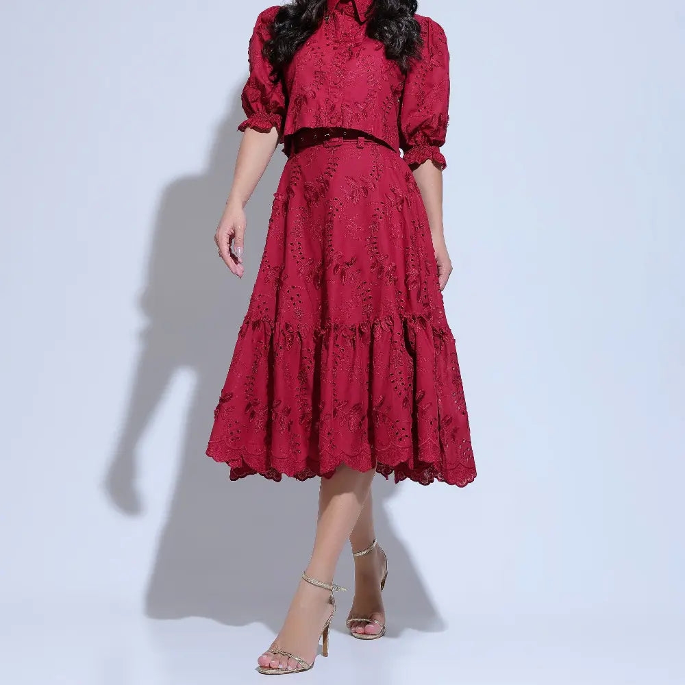 Conjunto Feminino Vermelho Rodado Floreari