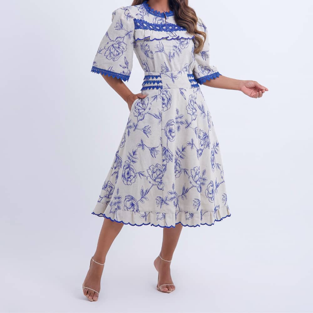Conjunto Feminino Midi Azul Marinho Bordado Luana - FL11