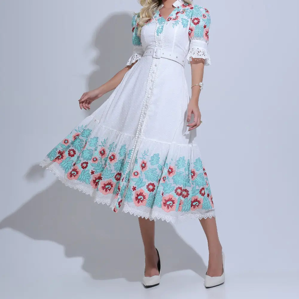 Vestido Feminino Branco Modesto Floreari