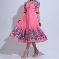 Vestido Feminino Rosa Estampa Flores Manga Princesa Floreari