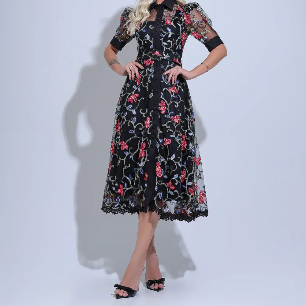 Vestido Feminino Preto Festa Jardim Floreari