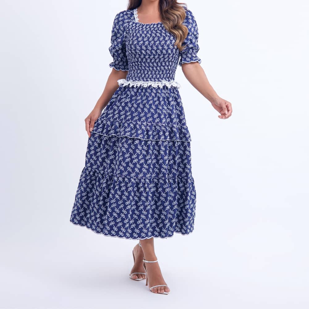 Vestido Feminino Barra Ondulada Azul-Marinho Natália - FL15