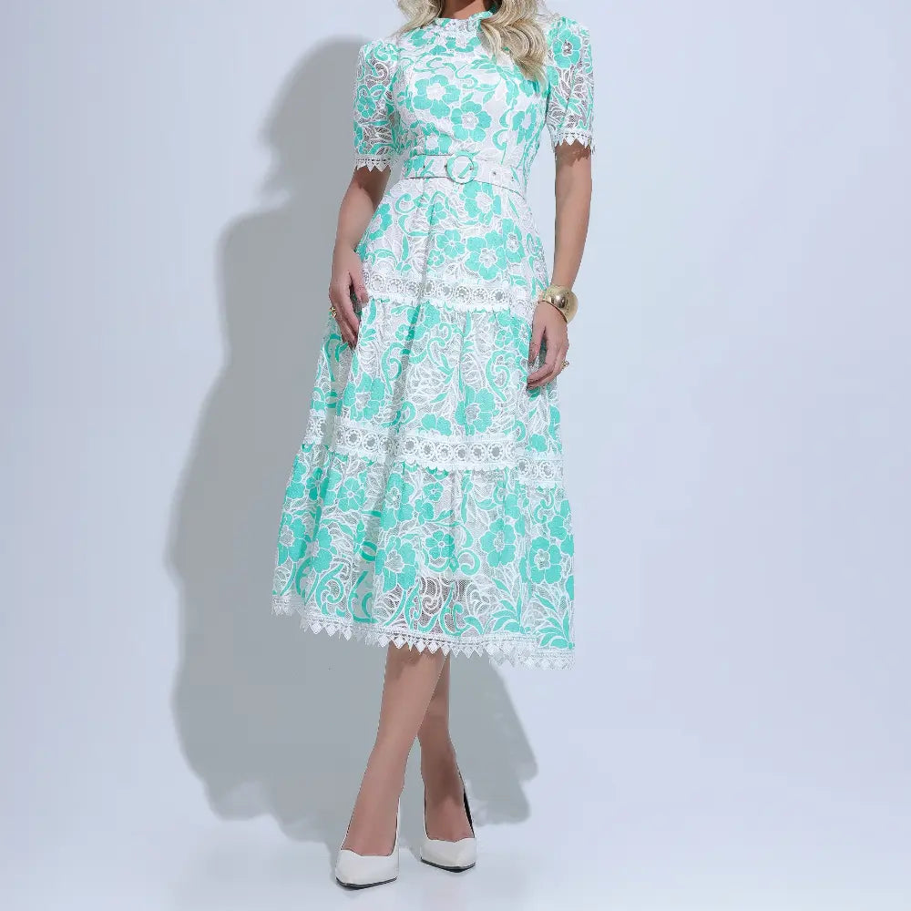 Vestido Feminino Branco Renda Floral Elegante Floreari