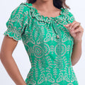 Vestido Feminino Verde Bordado Detalhes Vazados Floreari
