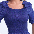 Vestido Feminino Azul Modesto com Manga Bufante Floreari
