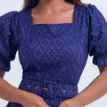 Vestido Feminino Azul Manga Curta Comportada Floreari
