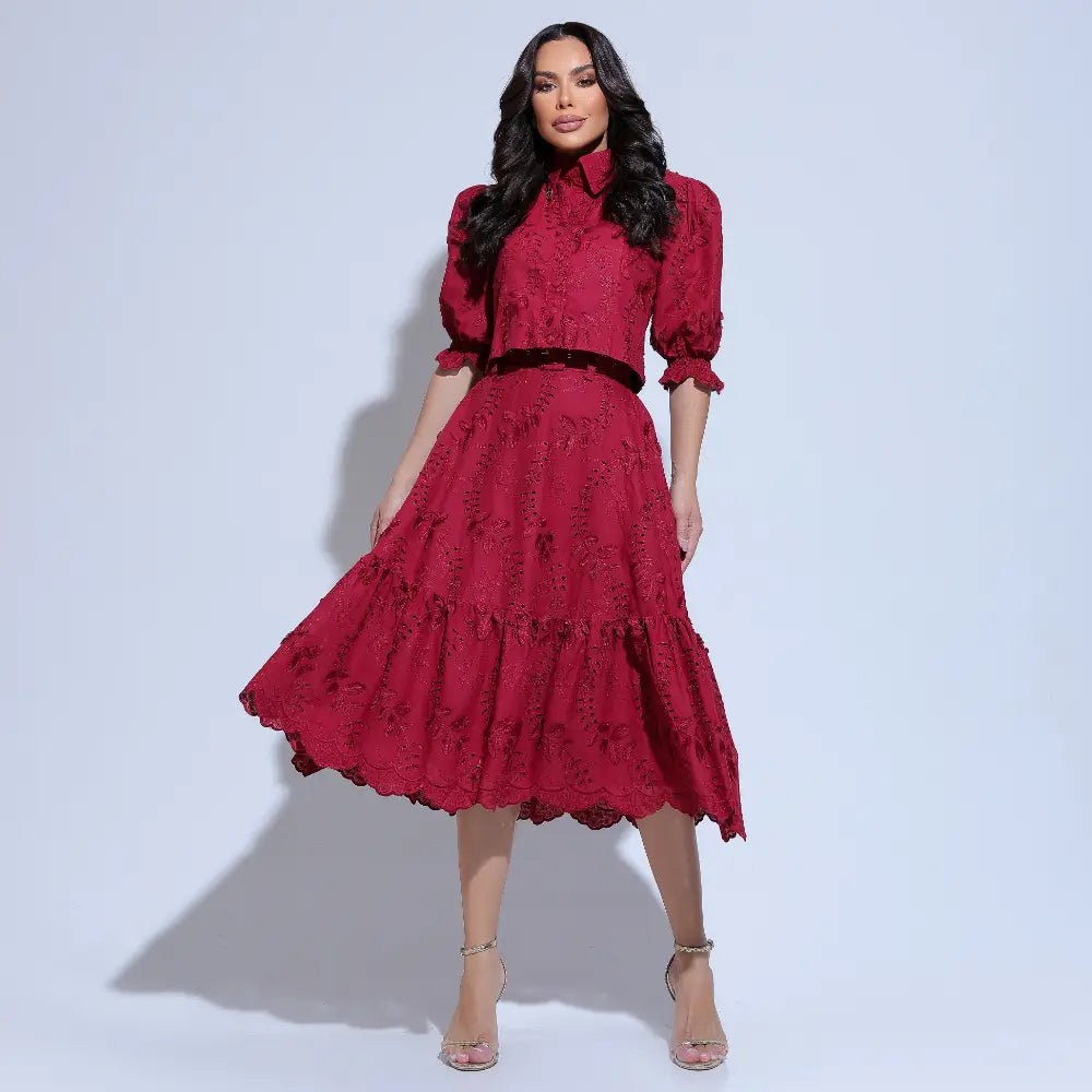 Conjunto Feminino Vermelho com Cinto Floreari