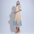 Vestido Feminino Bege Casual Elegante Manga Princesa Floreari