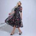Vestido Feminino Preto Floral Delicado Midi Floreari