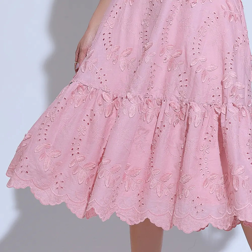 Conjunto Feminino Rosa Romântico Bordado Floreari