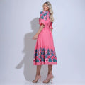 Vestido Feminino Rosa Festa Campo Floral Comportado Floreari