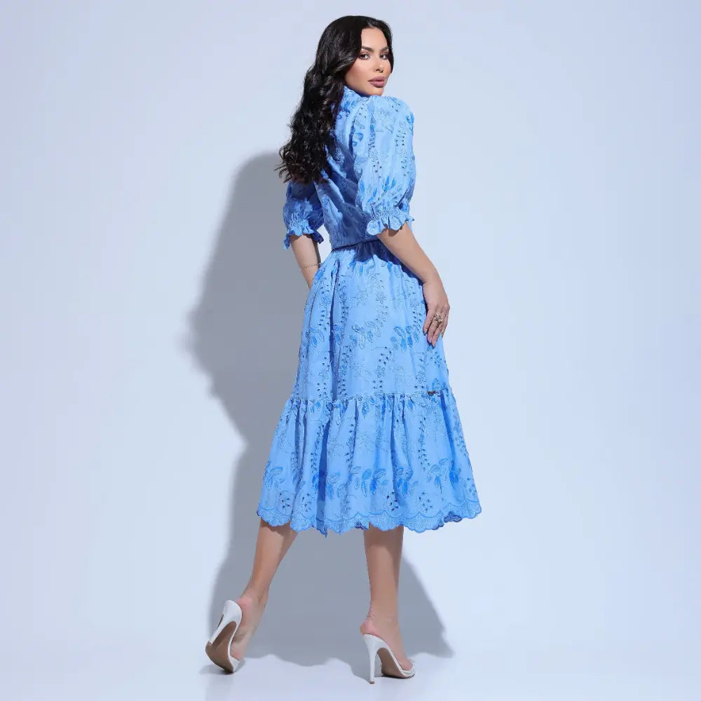 Conjunto Feminino Azul Estiloso Floreari
