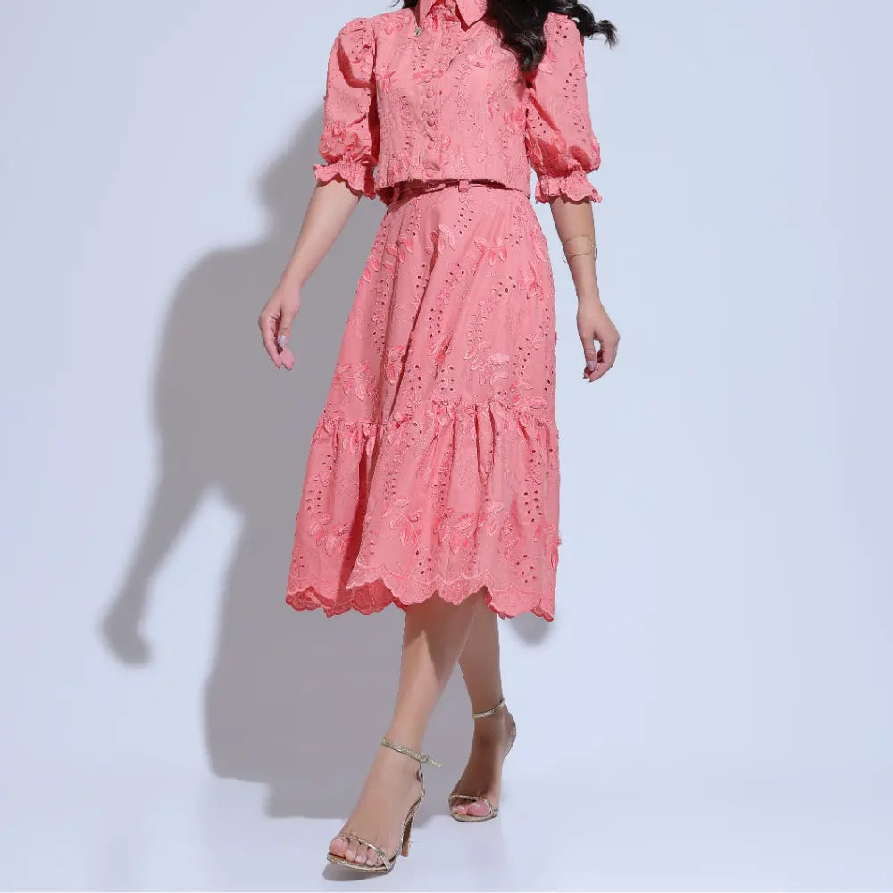 Conjunto Feminino Coral Romântico Floreari