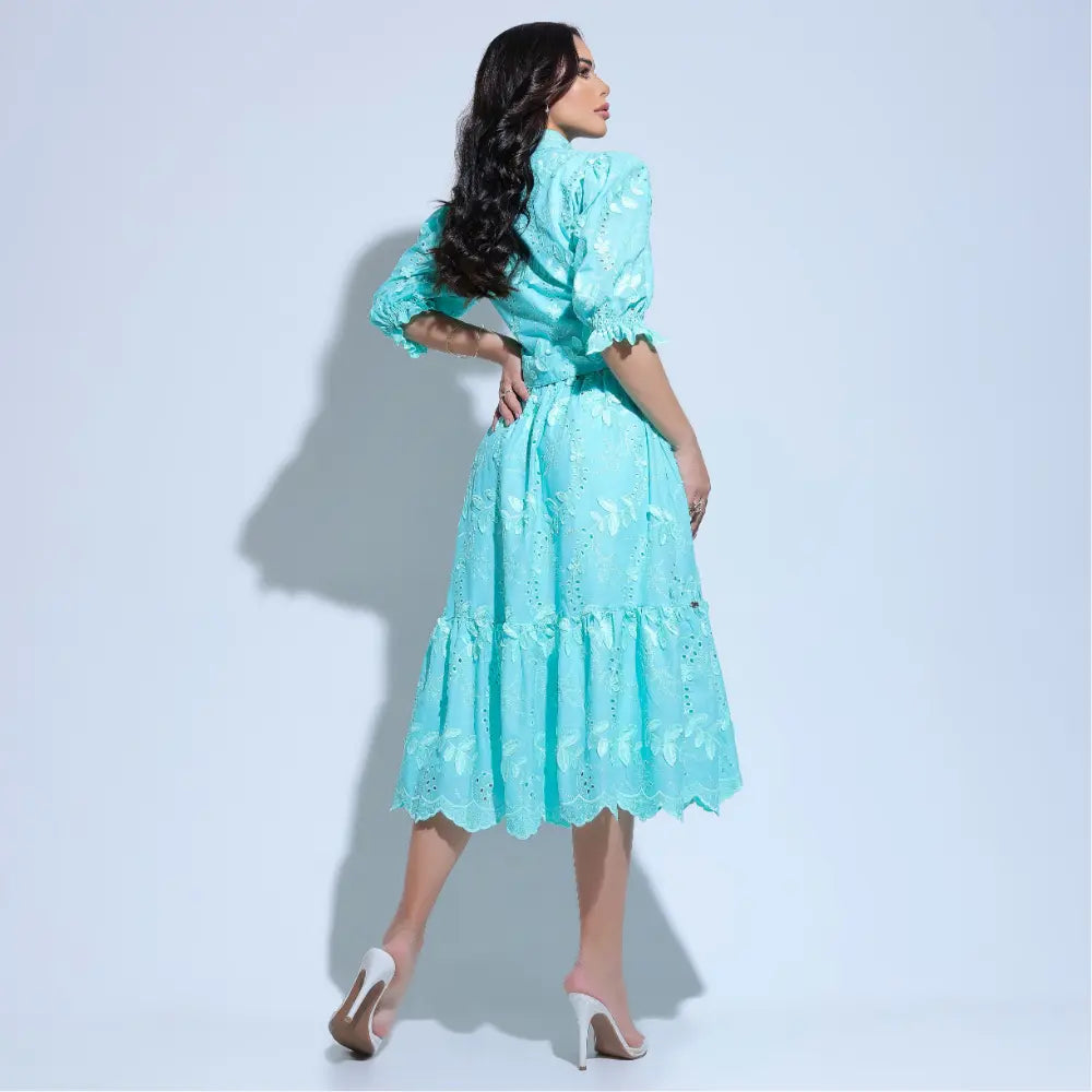 Conjunto Feminino Menta Festa Campo Floral Comportado Floreari