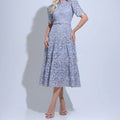 Vestido Feminino Cinza Cinto Fino Babados Floreari