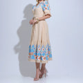 Vestido Feminino Bege Gola V Detalhes Renda Floreari