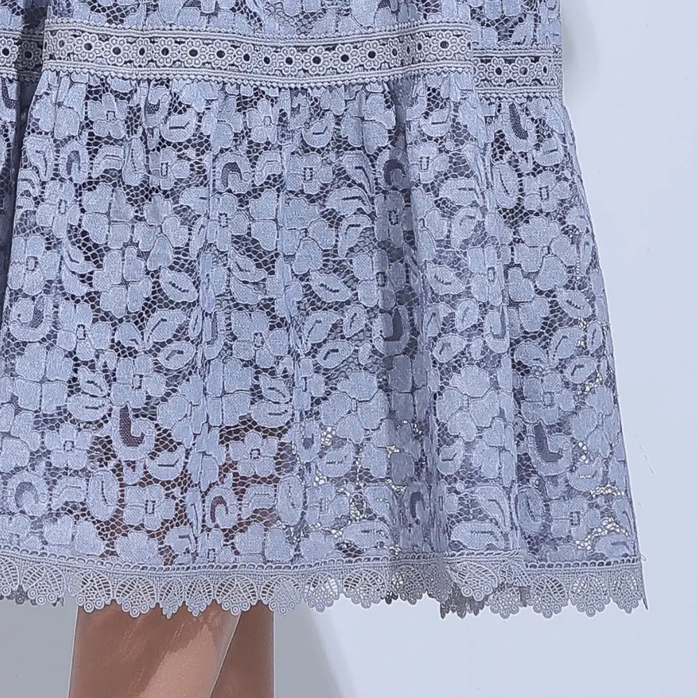 Vestido Feminino Cinza Renda Vazada Romântico Floreari