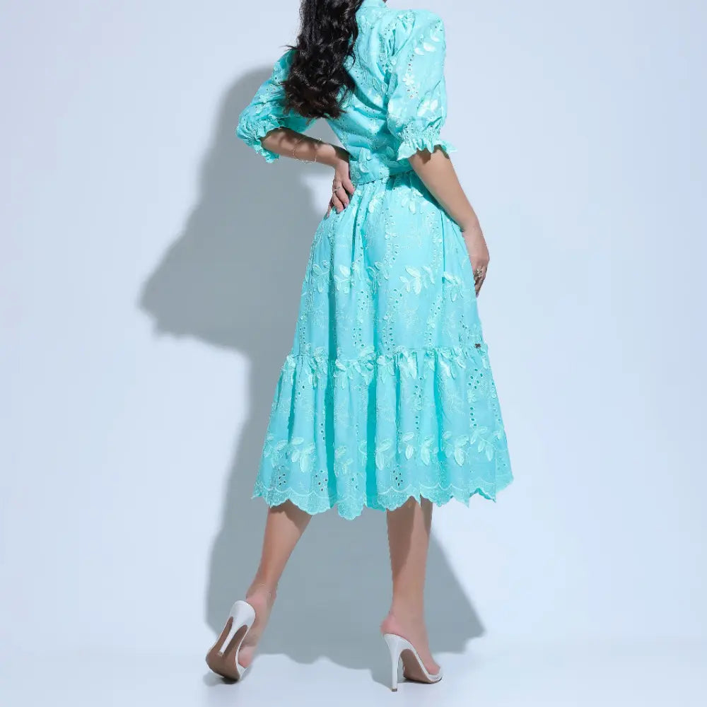 Conjunto Feminino Menta Detalhes Vazados Renda Modesta Floreari