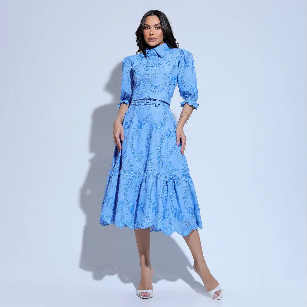 Conjunto Feminino Azul Sofisticado Floreari