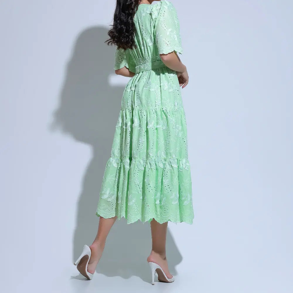 Vestido Feminino Verde Claro Elegante Floreari