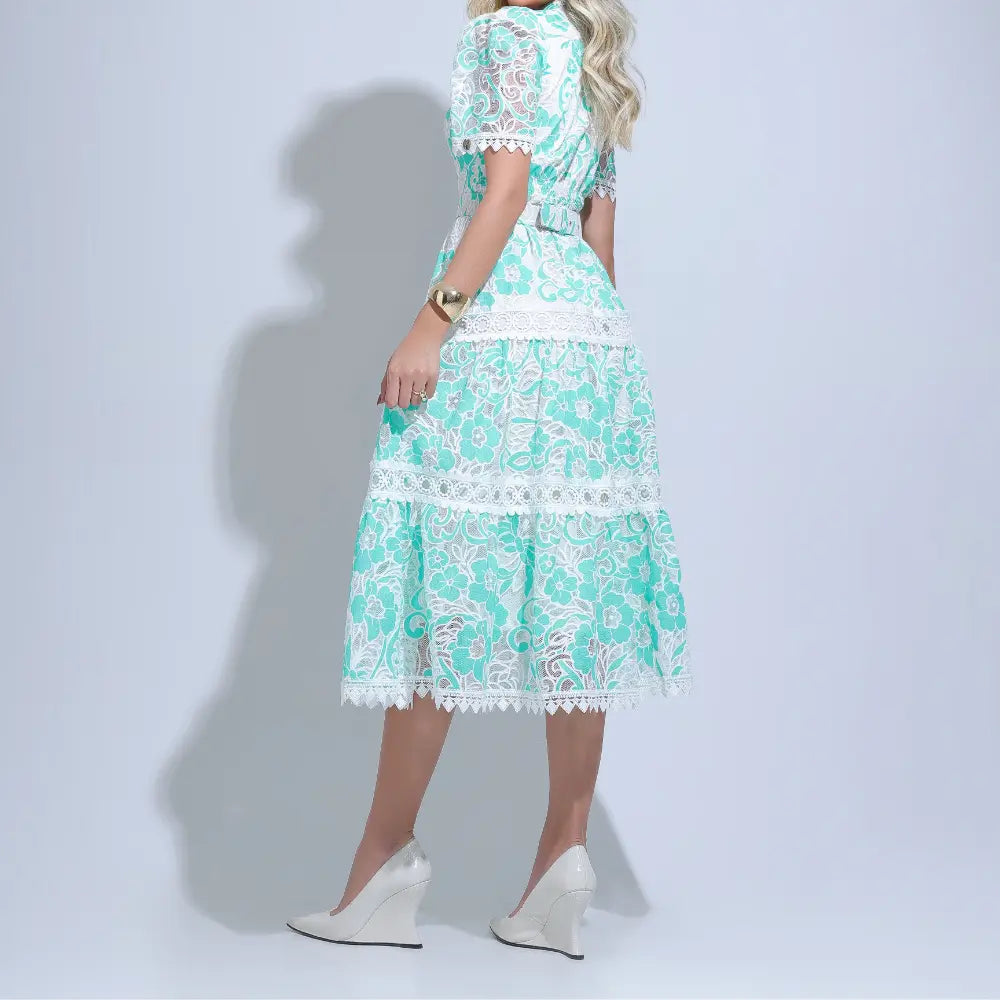 Vestido Feminino Branco Detalhes Vazados Floreari