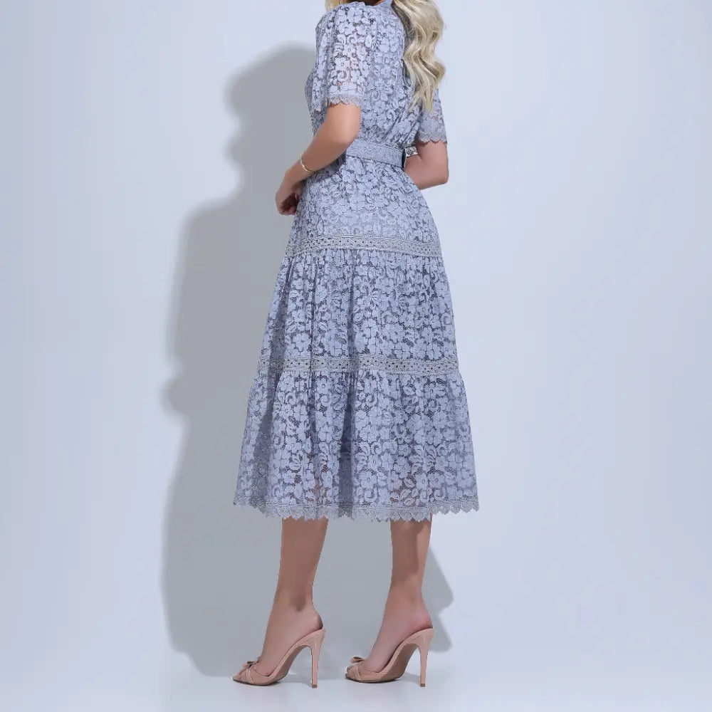 Vestido Feminino Cinza Festa Casamento Floreari