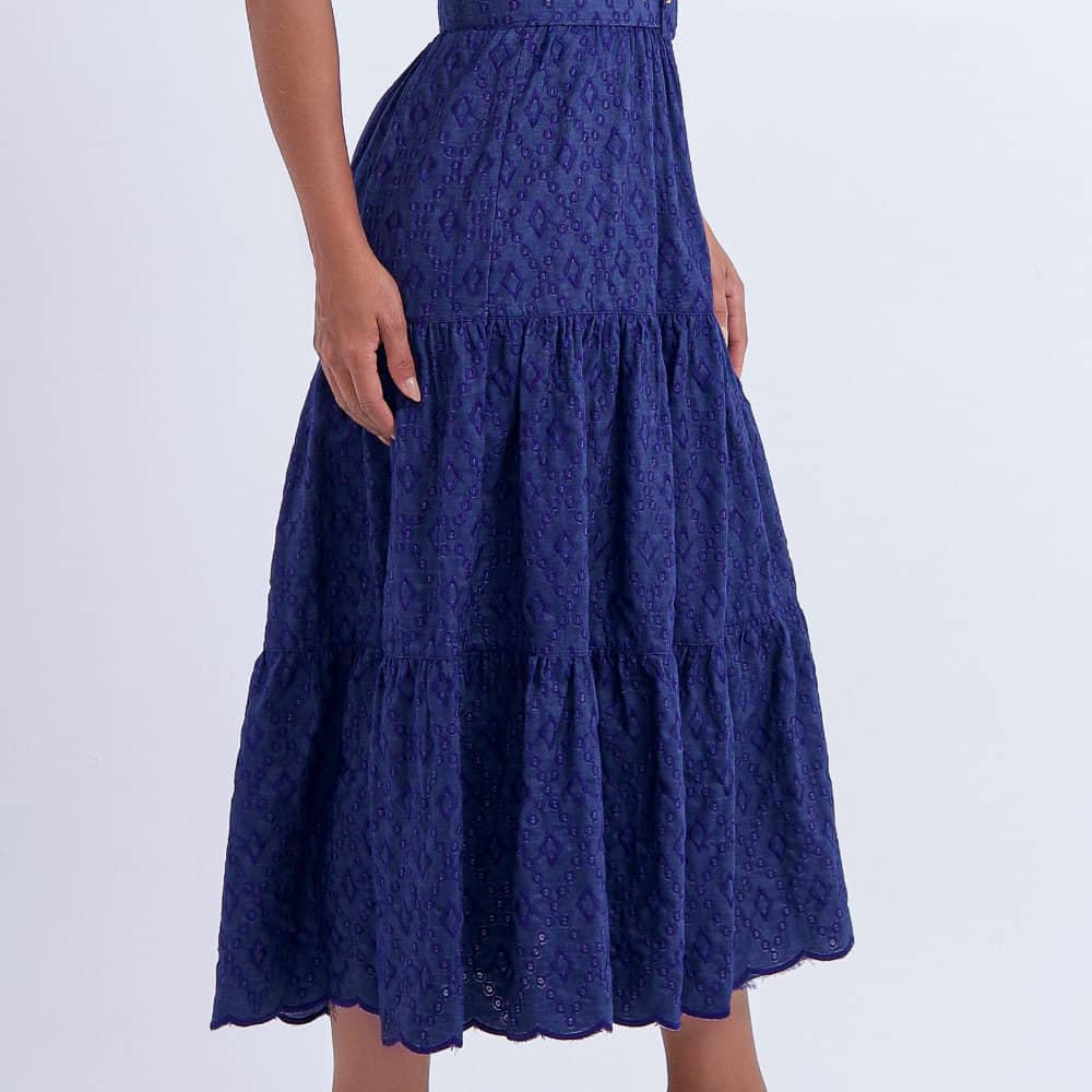 Vestido Feminino Azul Com Detalhes em Laise Modesta Floreari