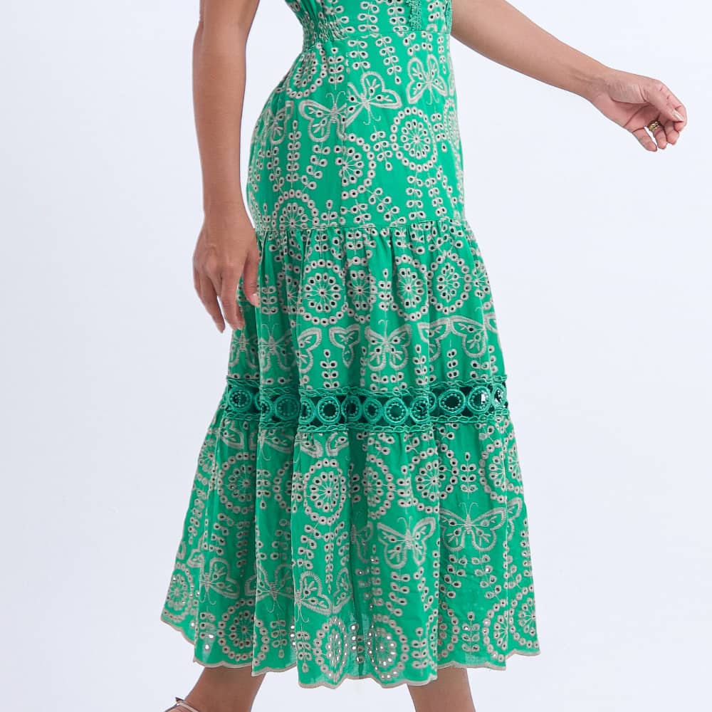 Vestido Feminino Verde Decote Ombro a Ombro Floreari