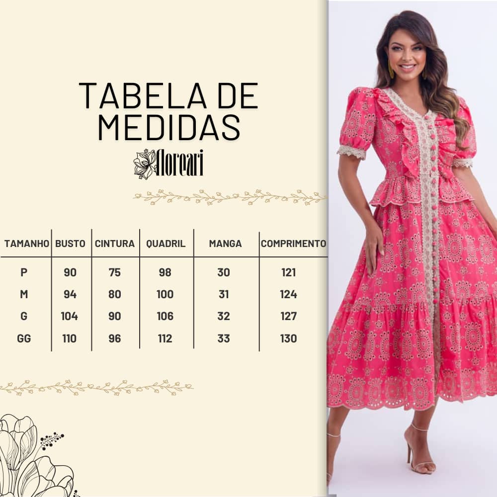 Vestido Feminino Rosa Tabela Floreari
