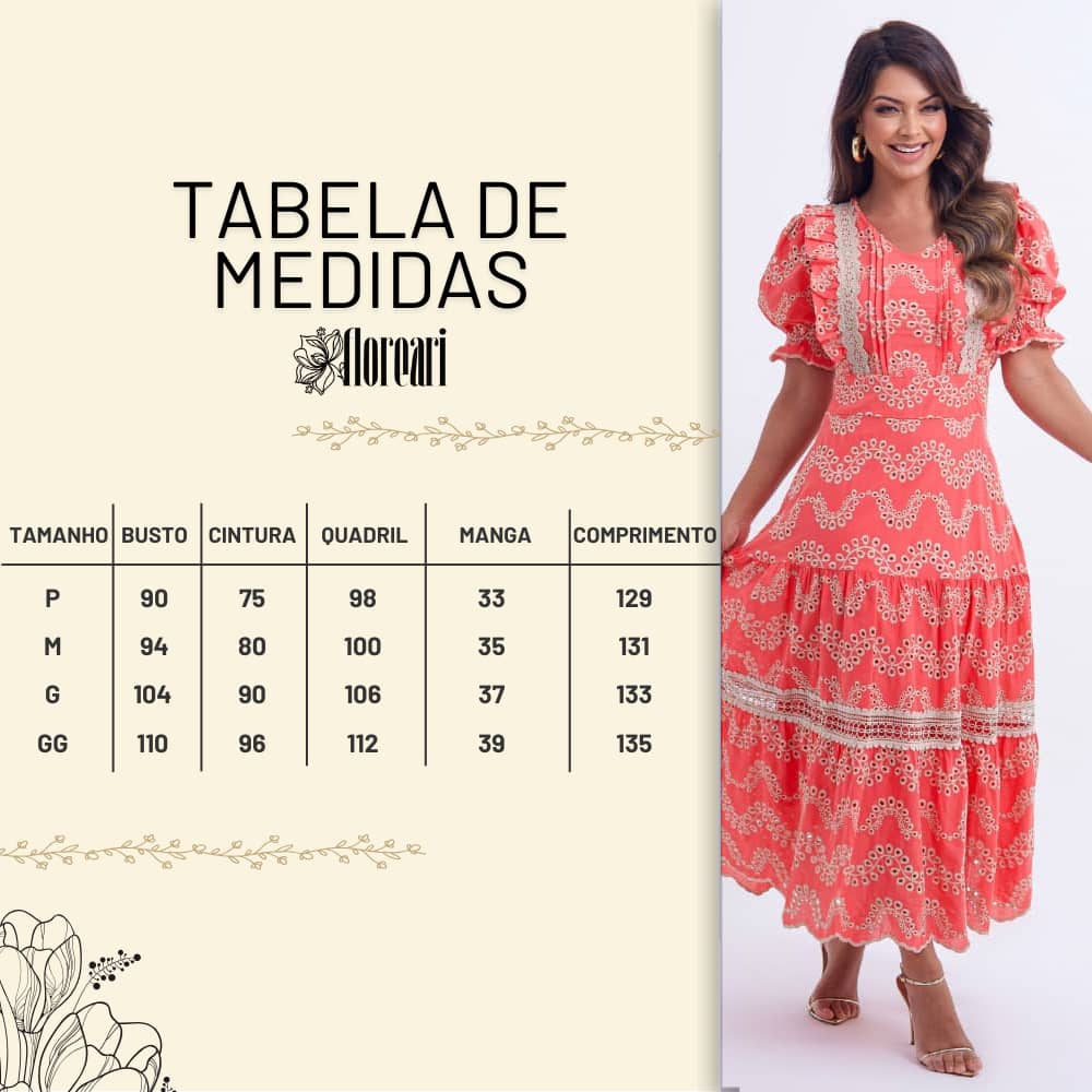 Vestido Feminino Coral Tabela Floreari
