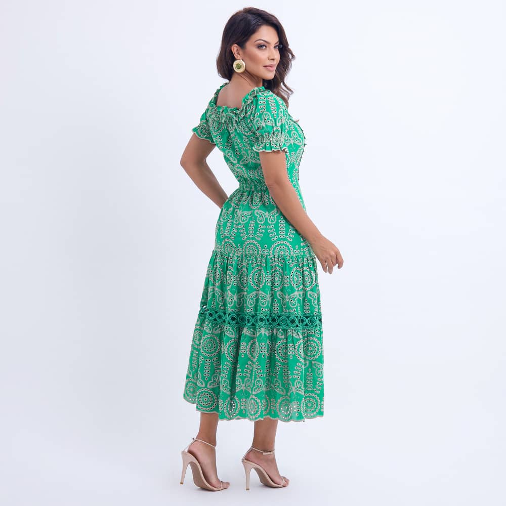 Vestido Feminino Verde Saia Três Marias Floreari