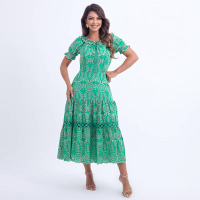 Vestido Feminino Verde Estampado Babados Floreari