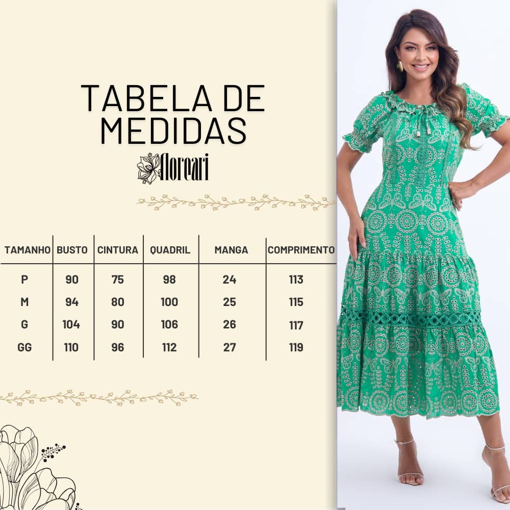 Vestido Feminino Verde Tabela Floreari