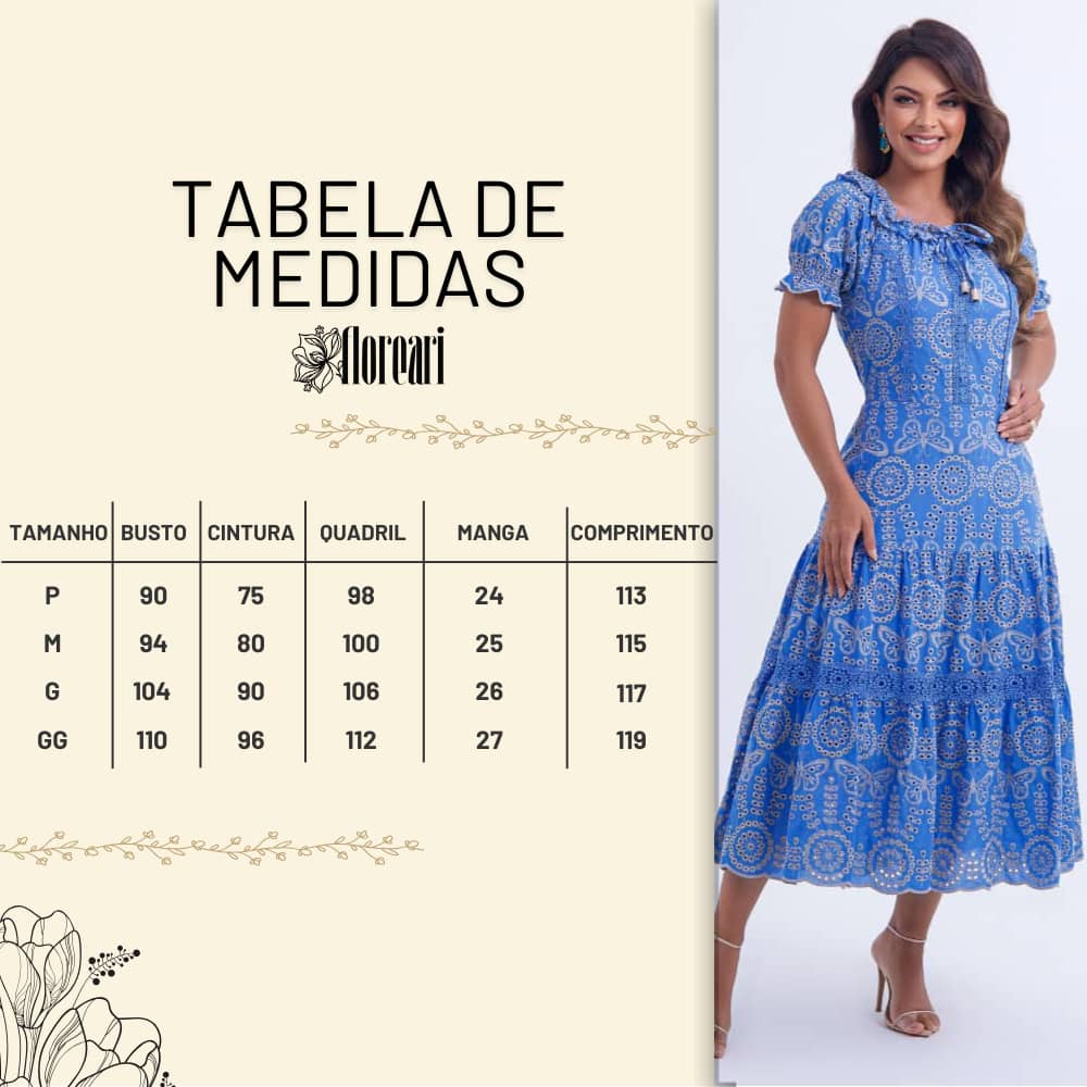 Vestido Feminino Azul Tabela Floreari