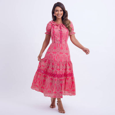 Vestido Feminino Rosa Floral Elegância Floreari