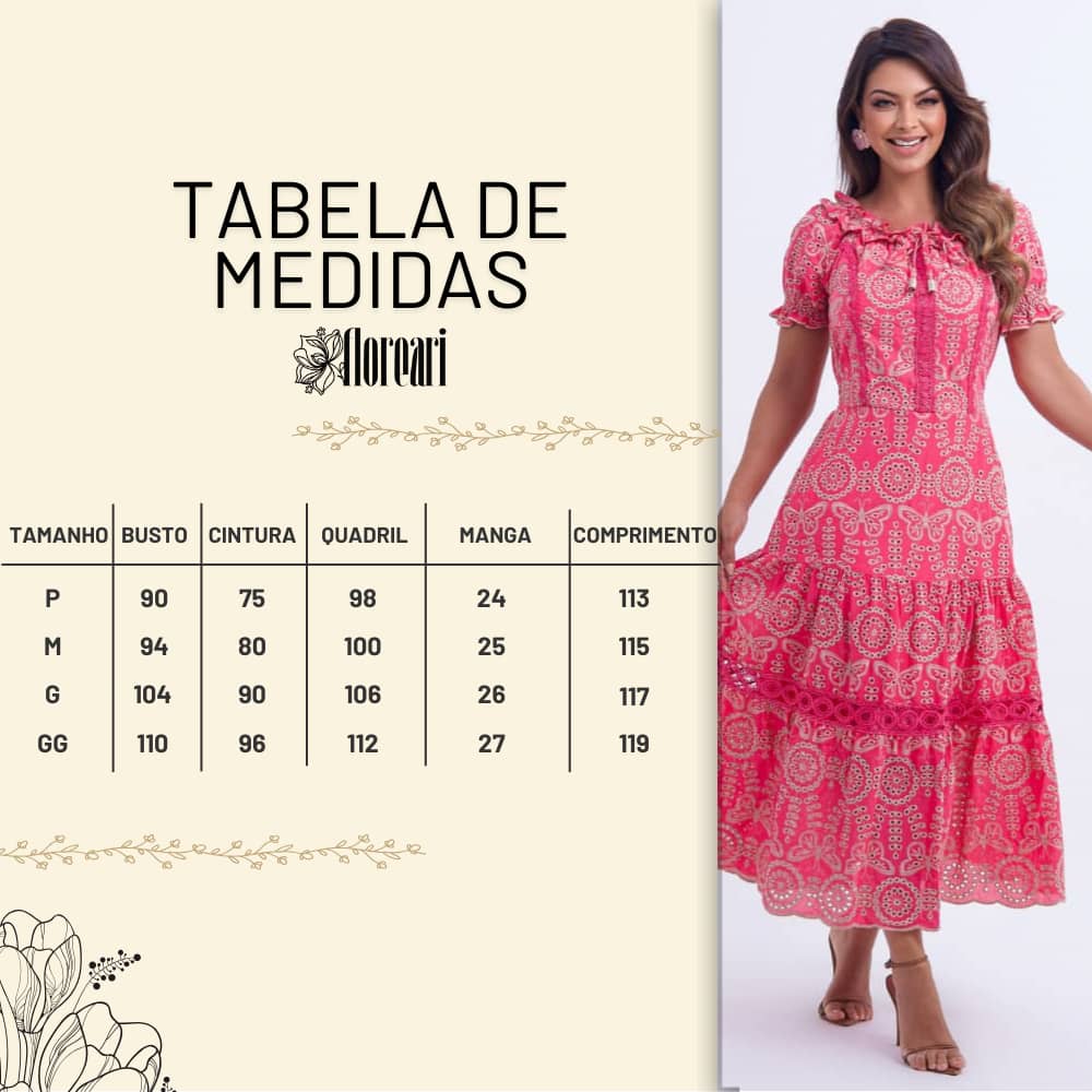 Vestido Feminino Rosa Tabela Floreari