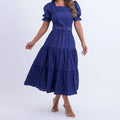 Vestido Feminino Azul Comprimento Midi Elegante Floreari