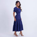 Vestido Feminino Azul Com Cinto Delicado Modesto Floreari