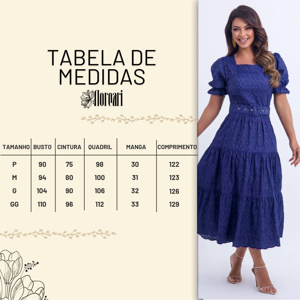Vestido Feminino Azul Tabela Floreari