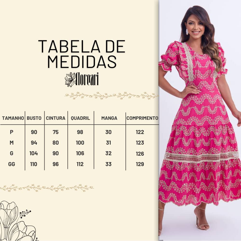 Vestido Feminino Pink Tabela Floreari
