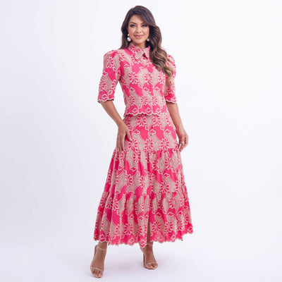 Conjunto Feminino Rosa Bordado Floral Floreari