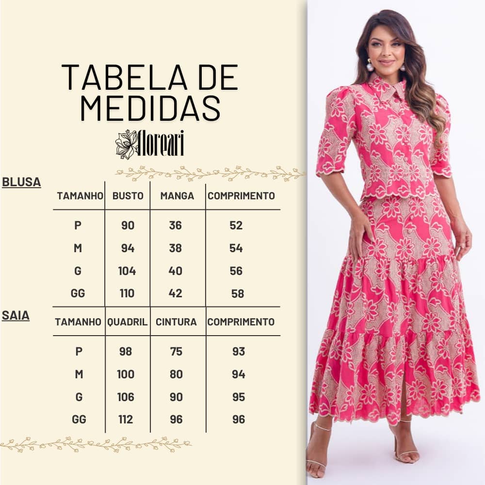 Conjunto Feminino Rosa Tabela Floreari